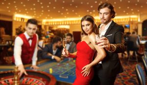 Glamorous Couple in vegas casinoa attire